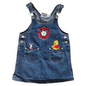 RARE Vintage Winnie The Pooh & Piglet Embroidered Denim Overall Dress - M 5/6